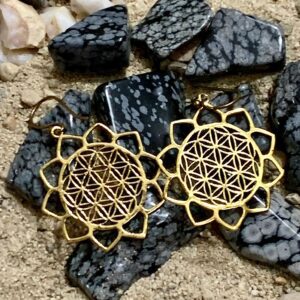 Earrings displayed on textured background