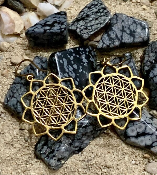 Earrings displayed on textured background
