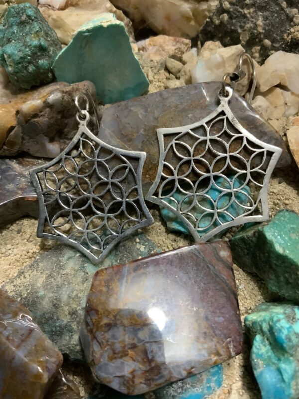Star-shaped earrings on colorful stones