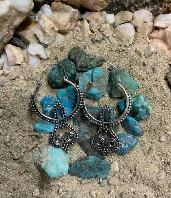 Silver earrings on turquoise stones