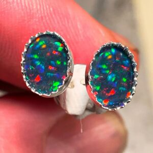 Colorful opal earrings in silver setting