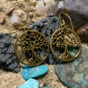 Brass tree earrings with colorful stones