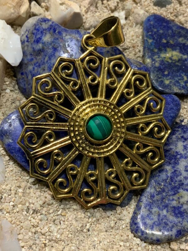 Intricate jewelry on blue stones