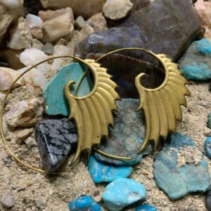 Golden wing earrings with turquoise rocks