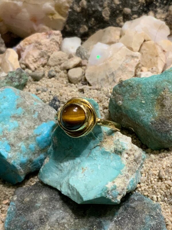 Tiger's eye ring on turquoise stones