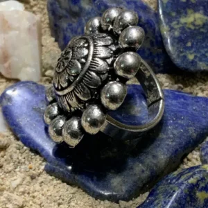 Silver ring on blue stones