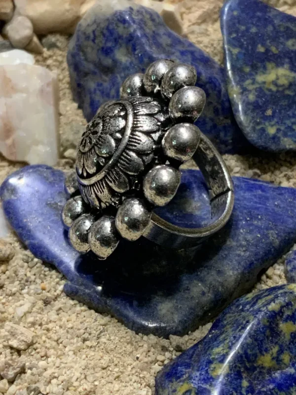 Silver ring on blue stones
