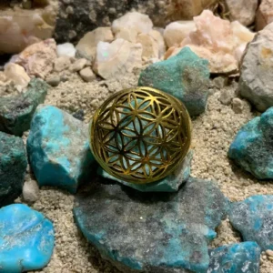 Intricate sphere among vibrant rocks