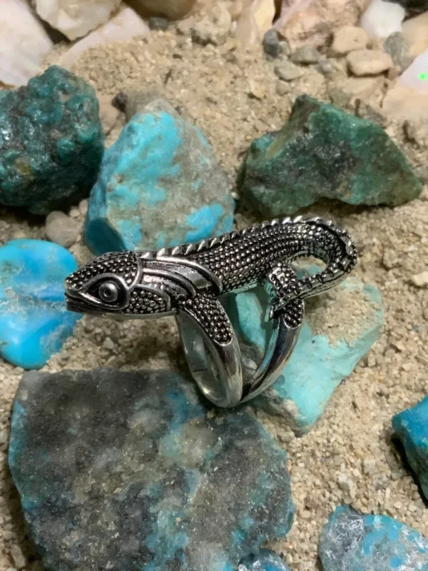 Intricate ring design on rocky surface